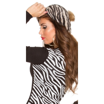 41009 FS Μοντέρνο καπέλο Zebra με pompom