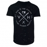71335-01 Ανδρικό T-shirt λαιμόκοψη με τύπωμα laser cut - μαύρο