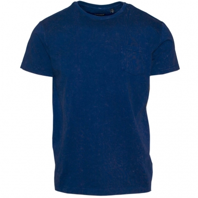 71350-30 Ανδρικό T-shirt λαιμόκοψη με "χημική επεξεργασία" - μπλέ ρουά