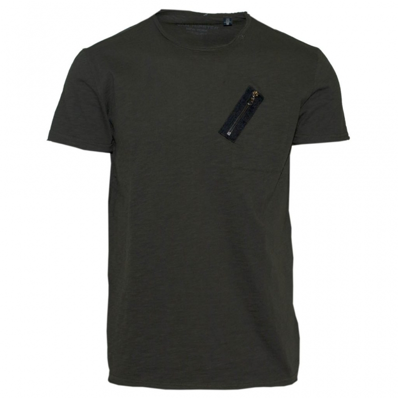 71376-16 Ανδρικό T-shirt με φερμουάρ - χακί
