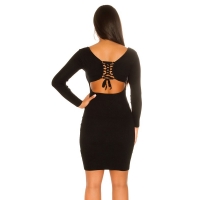 42002 FS Μίνι φόρεμα λεπτής πλέξης με άνοιγμα στην πλάτη - Μαύρο