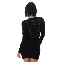 61194 LX Πλεκτό μίνι φόρεμα/Μακρύ πουλόβερ - Μαύρο