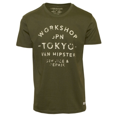 71499-16 Ανδρικό T-shirt με μοντέρνο τύπωμα - Χακί