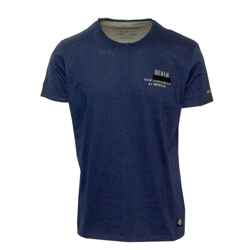 71505-03 Ανδρικό T-shirt με διακριτικό τύπωμα - Μπλέ Navy