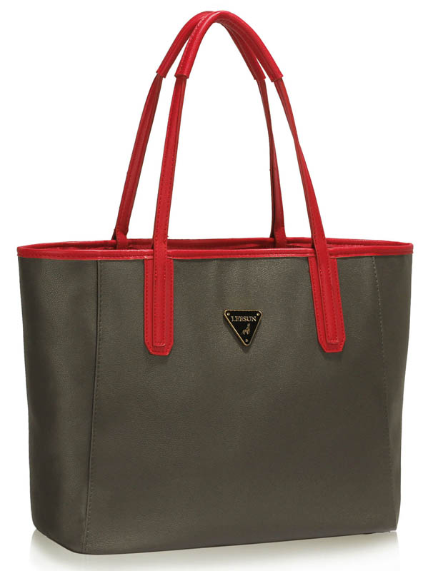1279 LS Γυναικεία τσάντα διπλής όψης LS00506 -Γκρί / Κόκκινο-Γκρι - LS Bags - 