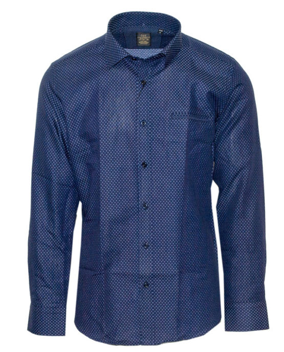 71277-03 Ανδρικό πουκάμισο εμπριμέ με μακρύ μανίκι - Μπλέ-Μπλε