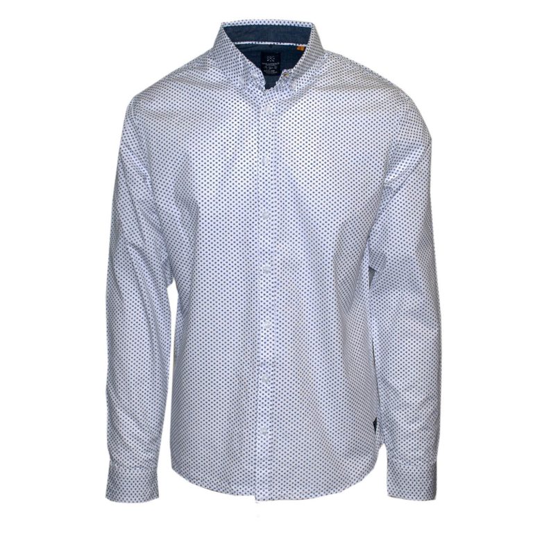71328-02 Ανδρικό πουκάμισο εμπριμέ με μακρύ μανίκι - λευκό-Ασπρο