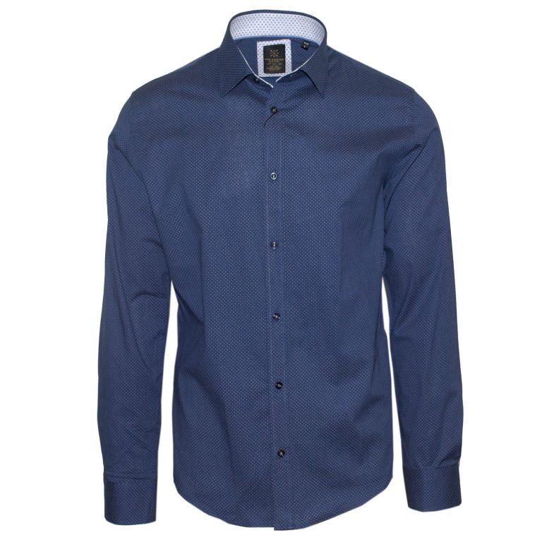 71381-12 Ανδρικό πουκάμισο εμπριμέ με μακρύ μανίκι - Μπλέ-Μπλε