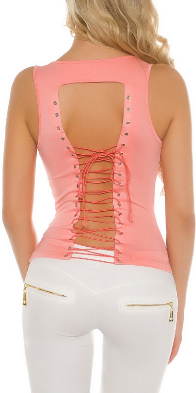 Fashion Style 41704 FS Τοπ με κορδόνια στην πλάτη - Κοραλί-Κοραλί 2025