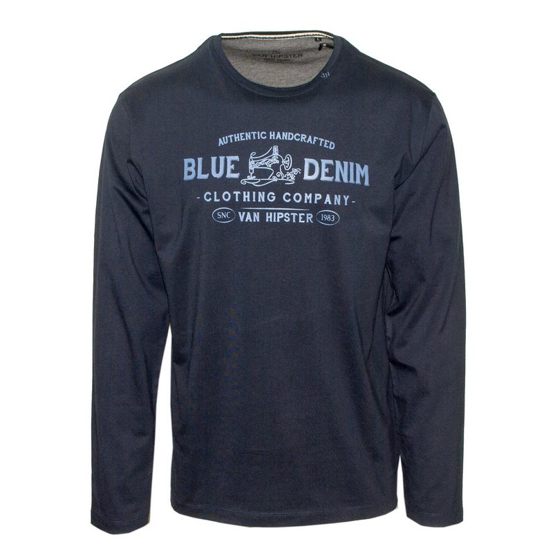 71440-03 Ανδρική μακρυμάνικη μπλούζα με τύπωμα - μπλέ navy-Μπλε 15292