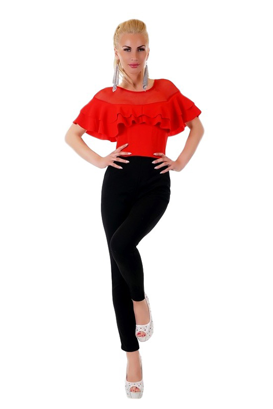 30916 SD Ολόσωμη φόρμα με βολάν και διαφάνεια - κόκκινο/μαύρο-Κοκκινο - SD Fashion - 