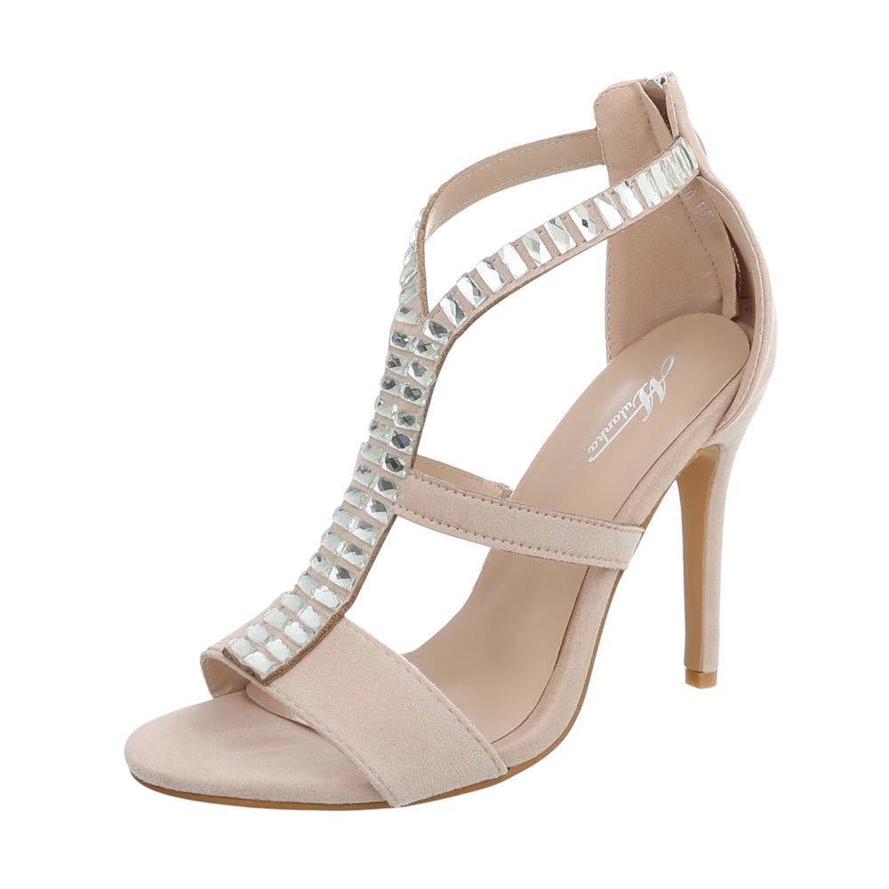 LD shoes Γυναικεία Πέδιλα με στρας - Μπέζ 0715-Μπεζ