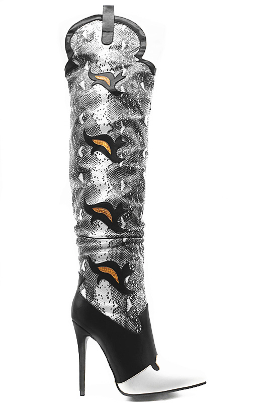 Μπότες Over Knee με λεπτό τακούνι – Μαύρο/Ασπρο 0768-Μαύρο