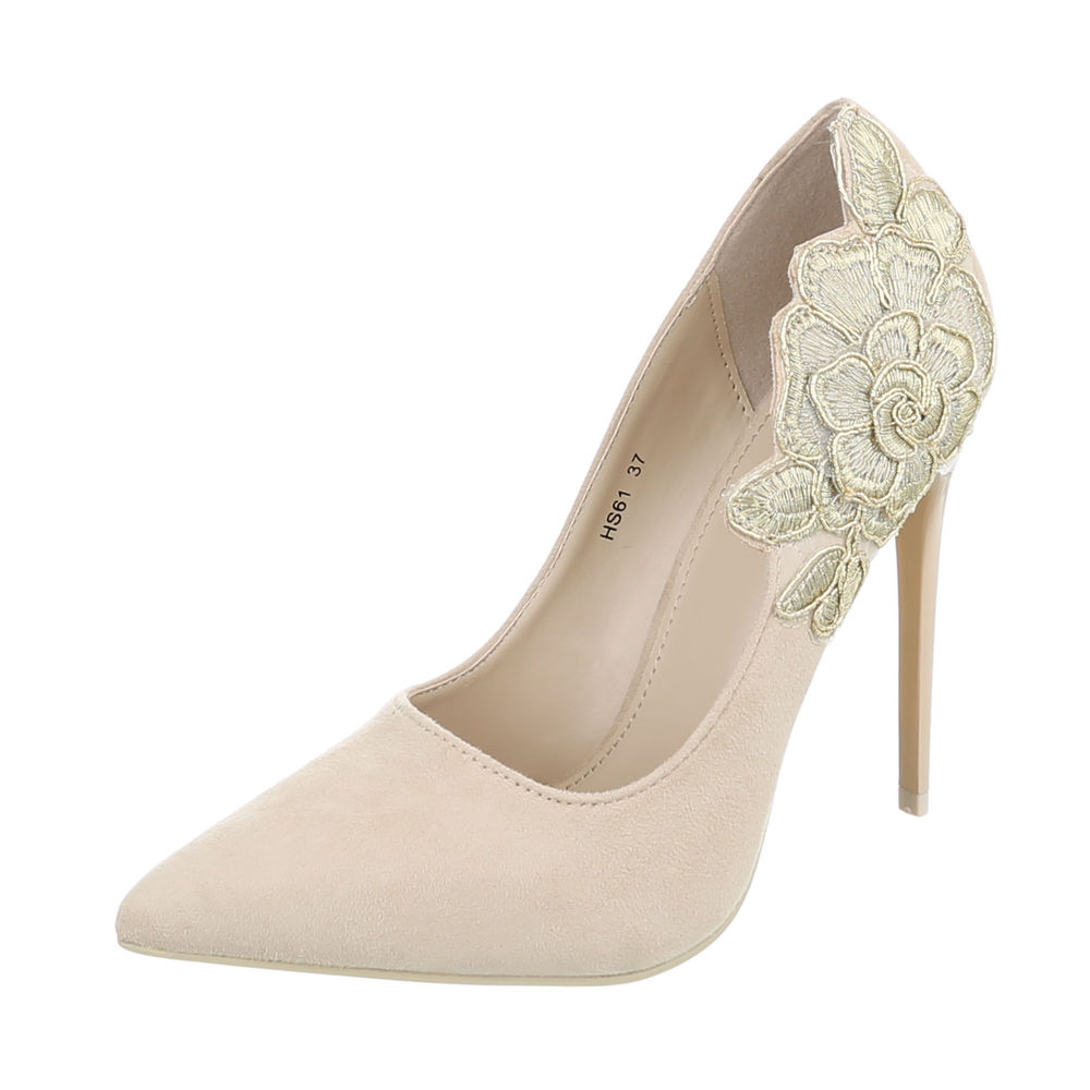 LD shoes Σουέτ γόβες με κέντημα στο πλάϊ - Μπέζ 0647-Μπεζ 2025